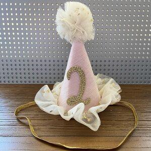 Pink and Cream Party Hat with Gold Accents